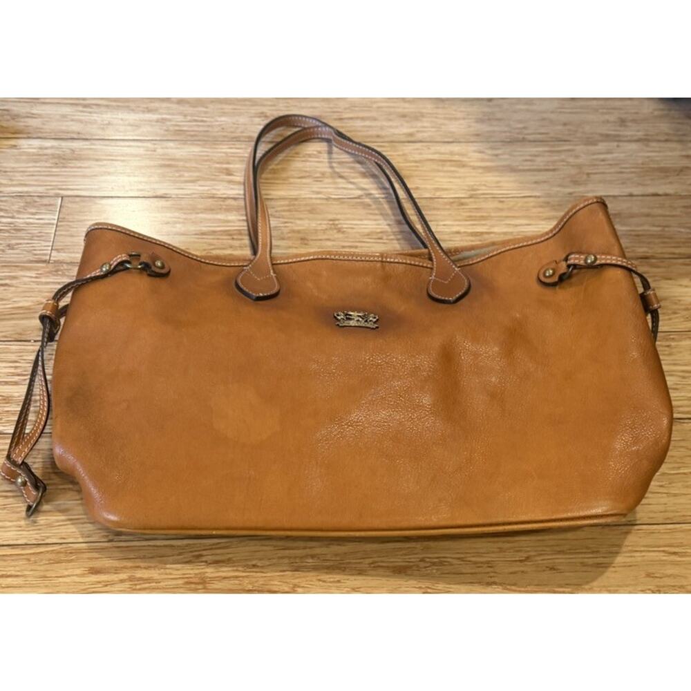 PRATESI FIRENZI ITALIAN DESIGNER COGNAC BROWN LEATHER VETULONIA TOTE BAG
